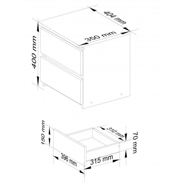 Comoda/noptiera, placa laminata, 2 sertare, gri grafit, 40x35x40 cm