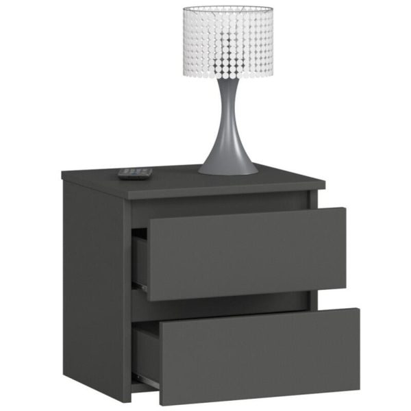 Comoda/noptiera, placa laminata, 2 sertare, gri grafit, 40x35x40 cm