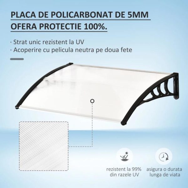 Copertina marchiza, policarbonat si aluminiu, transparent, 120x75x23 cm
