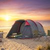 Cort camping, 2 persoane, impermeabil, tip tunel, cu vestibul, geanta, gri, 426x206x154 cm