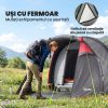 Cort camping, 2 persoane, impermeabil, tip tunel, cu vestibul, geanta, gri, 426x206x154 cm