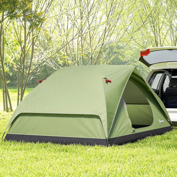 Cort camping, 2-3 persoane, impermeabil, cu geanta, verde, 205x275x135 cm