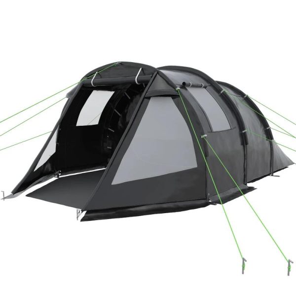 Cort camping, 3-4 persoane, impermeabil, cu vestibul, negru, 475x264x172 cm