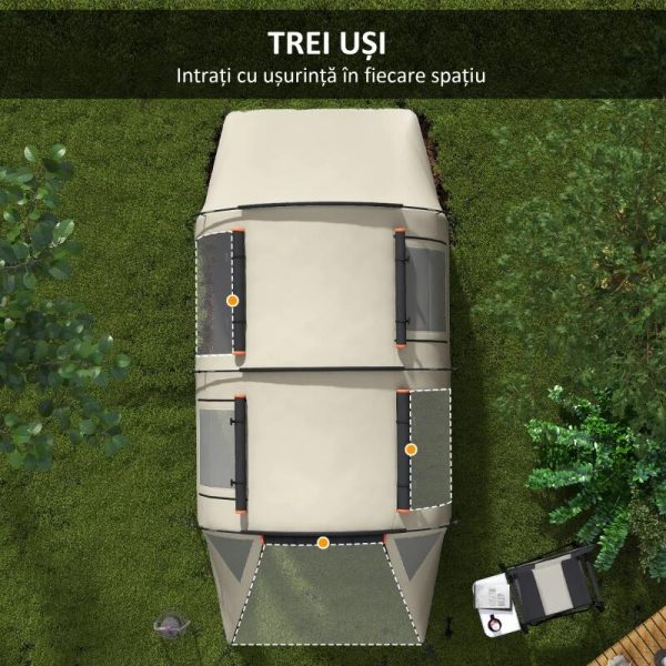 Cort camping, 4-5 persoane, impermeabil, cu vestibul, husa, kaki, 460x230x180 cm