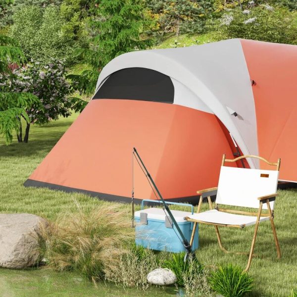 Cort camping, 5-6 persoane, impermeabil, cu copertina, ferestre, geanta, portocaliu, 550x300x198 cm