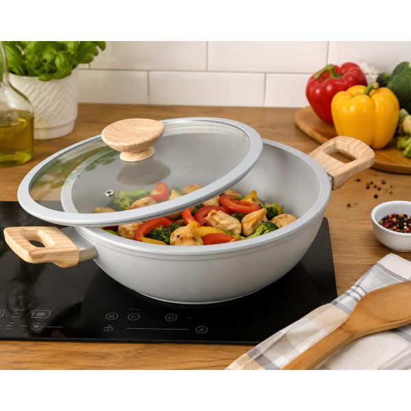 Cratita ceramica cu capac de sticla, manere lemn, 2.8 L, 26 cm, MagicHome Harmony