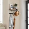 Cuier de perete cu raft, Artool, 8 carlige, otel, pal, negru si maro rustic, 40x24x24 cm