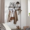 Cuier de perete cu raft, Artool, 8 carlige, otel, pal, negru si maro rustic, 40x24x24 cm