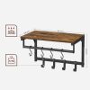 Cuier de perete cu raft, Artool, 8 carlige, otel, pal, negru si maro rustic, 40x24x24 cm