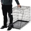 Cusca pentru caine, metal, plastic, cu maner transport, pliabila, negru, 48x76x55 cm