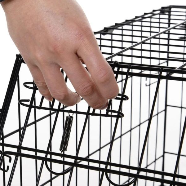 Cusca pentru caine, metal, plastic, cu maner transport, pliabila, negru, 48x76x55 cm