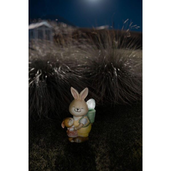 Decoratiune gradina, ceramica, solara, iepuras cu pui si cos cu ou, LED, 17.8×25.5×39 cm, MagicHome