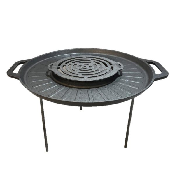 Disc pentru gratar, fonta, tip grill, cu picioare, set 4 piese, 49.5 cm
