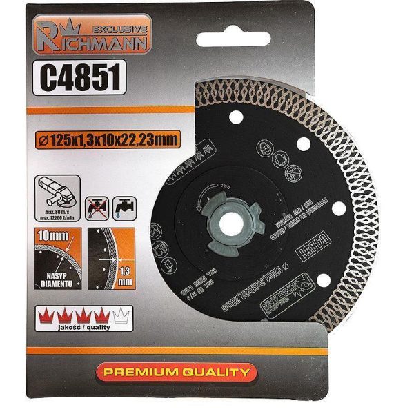 Set 3 discuri diamantate turbo subtire, ceramica, taiere umeda si uscata, 125 mm/22.23 mm, Richmann Exclusive