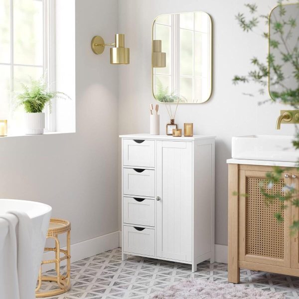 Dulap baie, Artool, MDF, 2 rafturi, 4 sertare, 1 usa, alb, 55x30x82 cm