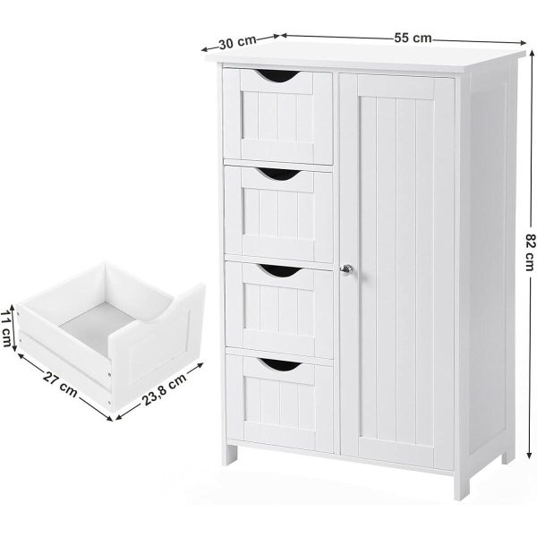 Dulap baie, Artool, MDF, 2 rafturi, 4 sertare, 1 usa, alb, 55x30x82 cm