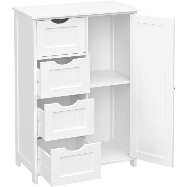 Dulap baie, Artool, MDF, 2 rafturi, 4 sertare, 1 usa, alb, 55x30x82 cm