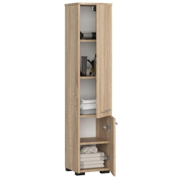 Dulap baie, placa laminata, 5 rafturi, 2 usi, stejar Sonoma, 30x30x140 cm