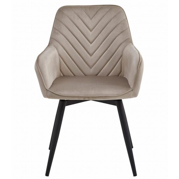 Scaun stil fotoliu bucatarie/living, Artool, Nana, rotativ, catifea bej inchis, picioare metal negru, 56x61x83.5 cm