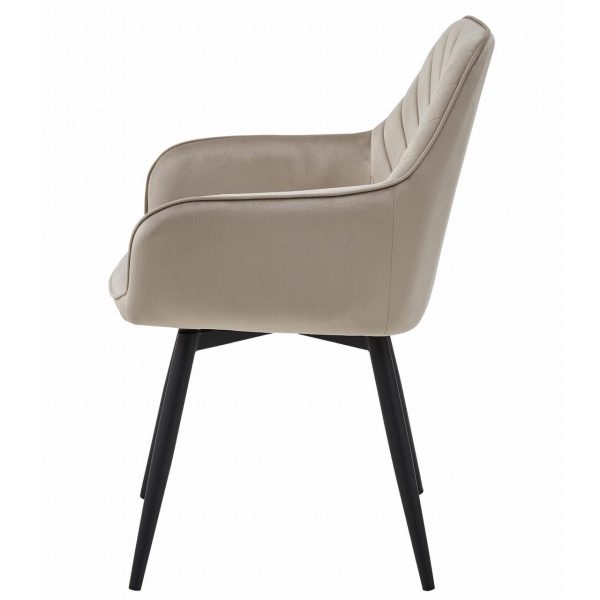 Scaun stil fotoliu bucatarie/living, Artool, Nana, rotativ, catifea bej inchis, picioare metal negru, 56x61x83.5 cm