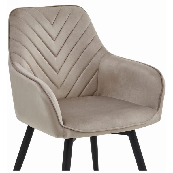 Scaun stil fotoliu bucatarie/living, Artool, Nana, rotativ, catifea bej inchis, picioare metal negru, 56x61x83.5 cm