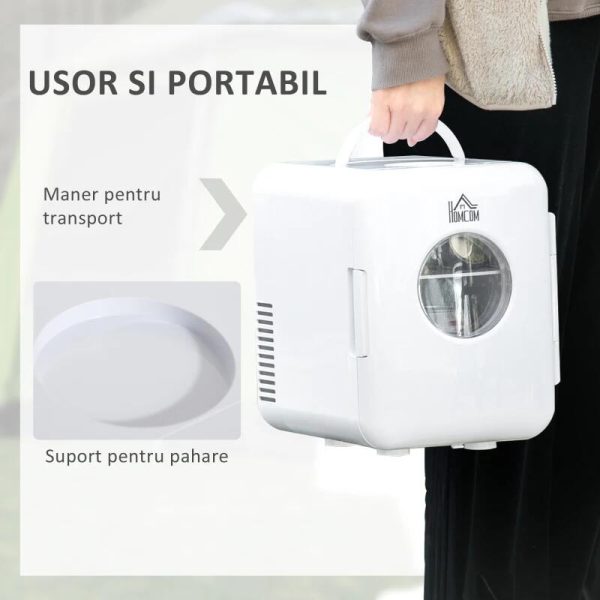 Frigider turistic, mini, 12V/220V, alb, 4 L, 25.8×20.5×26.3 cm
