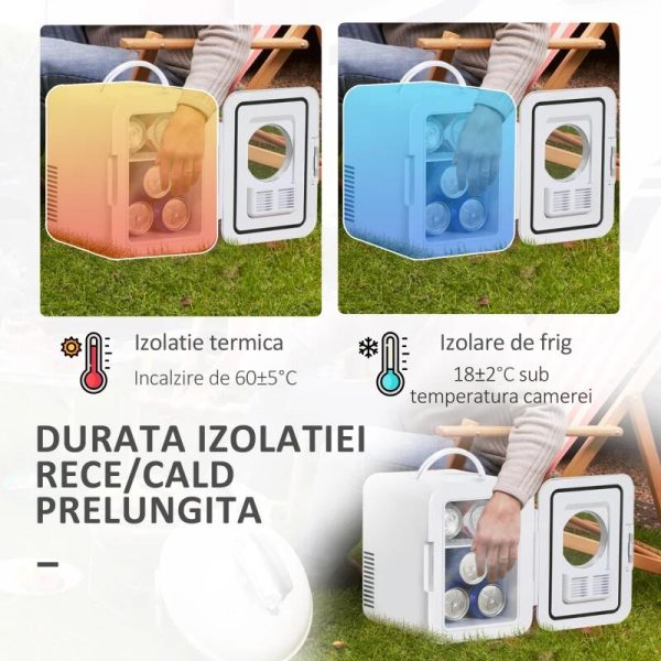 Frigider turistic, mini, 12V/220V, alb, 4 L, 25.8×20.5×26.3 cm