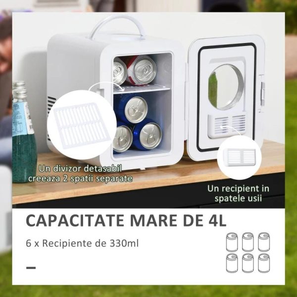Frigider turistic, mini, 12V/220V, alb, 4 L, 25.8×20.5×26.3 cm
