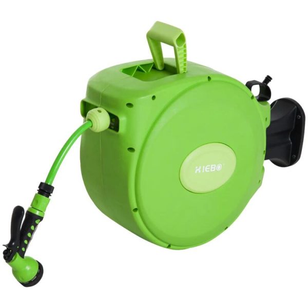 Furtun cu tambur/rola pentru gradina, retractabil/automat, portabil, pentru perete, 1/2″, 9 moduri, 20 m