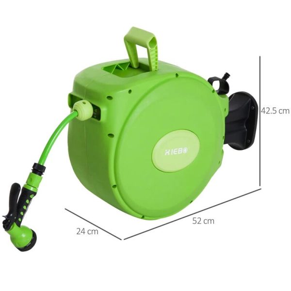 Furtun cu tambur/rola pentru gradina, retractabil/automat, portabil, pentru perete, 1/2″, 9 moduri, 20 m