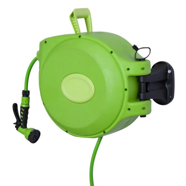 Furtun cu tambur/rola pentru gradina, retractabil/automat, portabil, pentru perete, 1/2″, 9 moduri, 20 m