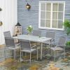 Set mobilier gradina/terasa, aluminiu, blat sticla, gri si argintiu, 1 masa, 6 scaune, Sway