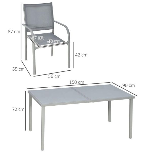 Set mobilier gradina/terasa, aluminiu, blat sticla, gri si argintiu, 1 masa, 6 scaune, Sway