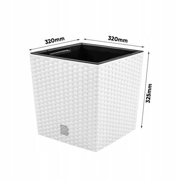 Set 2 ghivece de flori, Rato Low, imitatie ratan, patrate, 32x32x32.5 cm, alb, Prosperplast