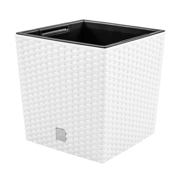 Set 2 ghivece de flori, Rato Low, imitatie ratan, patrate, 32x32x32.5 cm, alb, Prosperplast