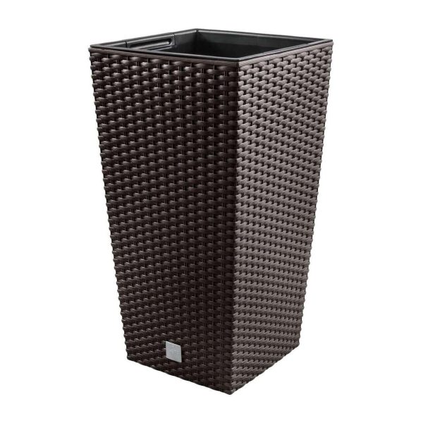 Set 2 ghivece de flori, Rato, imitatie ratan, inalte, 32.5×32.5×61 cm, maro, Prosperplast