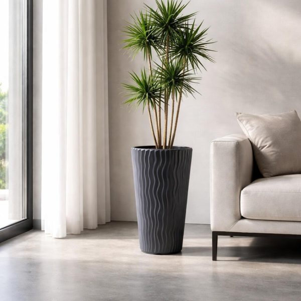 Set 2 ghivece de flori, Sandy Slim, rotunde, inalte, 39×70.8 cm, antracit, Prosperplast