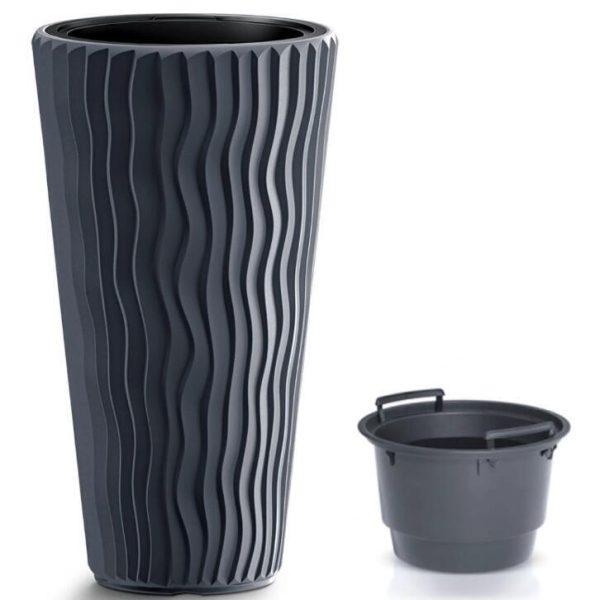 Set 2 ghivece de flori, Sandy Slim, rotunde, inalte, 39×70.8 cm, antracit, Prosperplast