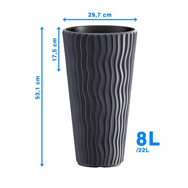Set 2 ghivece de flori, Sandy Slim, rotunde, inalte, 29.7×53.1 cm, antracit, Prosperplast