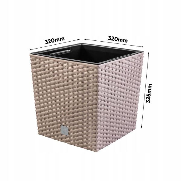 Set 2 ghivece de flori, Rato Low, imitatie ratan, patrate, 32x32x32.5 cm, cafeniu, Prosperplast