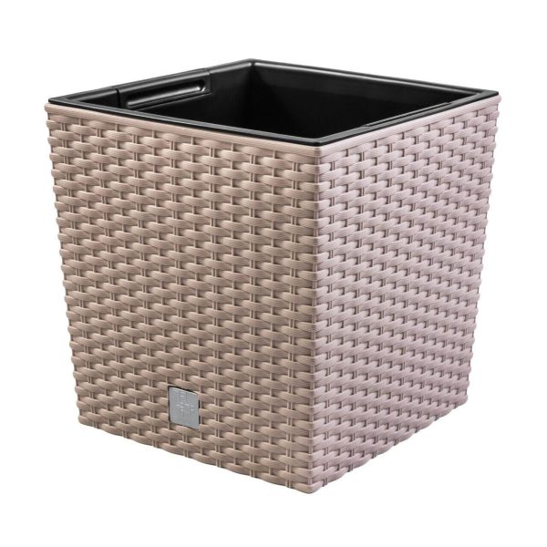 Set 2 ghivece de flori, Rato Low, imitatie ratan, patrate, 32x32x32.5 cm, cafeniu, Prosperplast