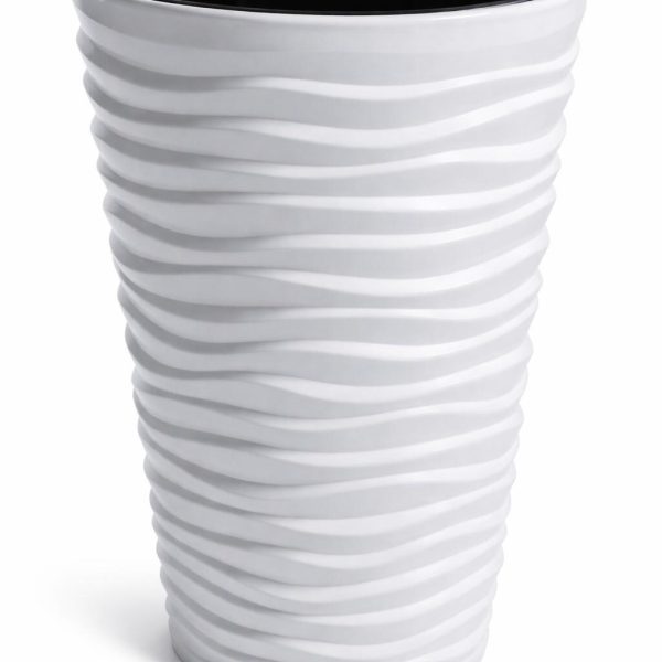 Set 2 ghivece de flori, Sand Slim, rotunde, inalte, 39×75 cm, alb, Prosperplast
