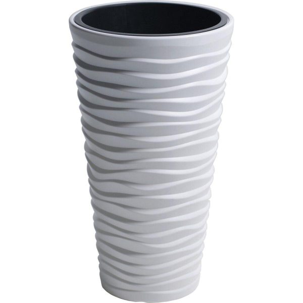 Set 2 ghivece de flori, Sand Slim, rotunde, inalte, 39×75 cm, alb, Prosperplast