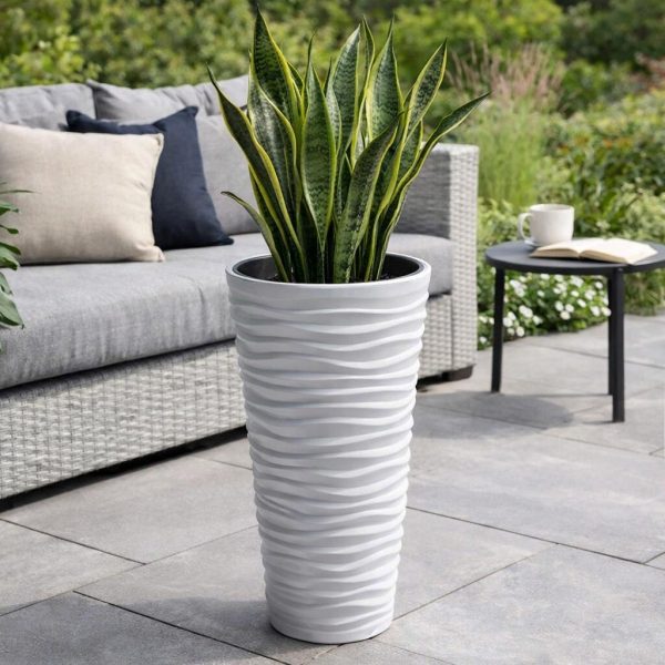Set 2 ghivece de flori, Sand Slim, rotunde, inalte, 39x75 cm, alb, Prosperplast