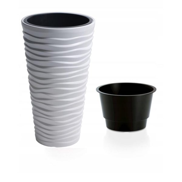 Set 2 ghivece de flori, Sand Slim, rotunde, inalte, 39×75 cm, alb, Prosperplast