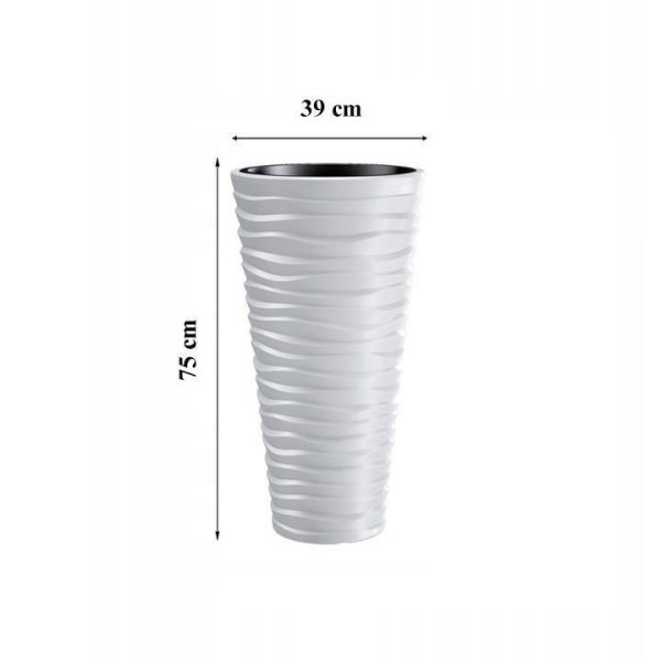 Set 2 ghivece de flori, Sand Slim, rotunde, inalte, 39×75 cm, alb, Prosperplast