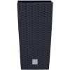 Set 2 ghivece de flori, Rato, imitatie ratan, inalte, 22.5×22.5×42 cm, negru, Prosperplast