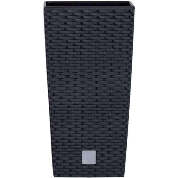 Set 2 ghivece de flori, Rato, imitatie ratan, inalte, 22.5×22.5×42 cm, negru, Prosperplast