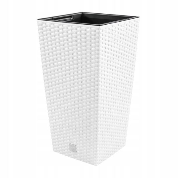 Set 2 ghivece de flori, Rato, imitatie ratan, inalte, 22.5×22.5×42 cm, alb, Prosperplast