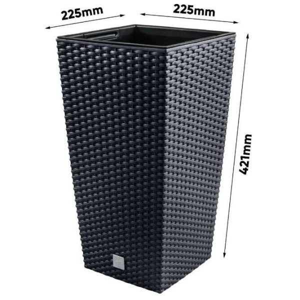 Set 2 ghivece de flori, Rato, imitatie ratan, inalte, 22.5×22.5×42 cm, negru, Prosperplast
